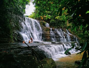 Low angle view of waterfall