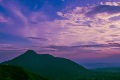 Scenic view of mountains against sky during sunset