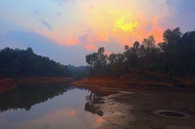 Scenic view of lake against sky during sunset