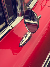 High angle view of red car in city