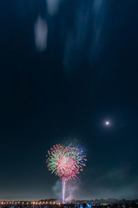 Low angle view of firework display at night