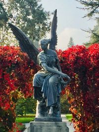 Low angle view of statue against sky