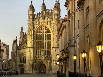 Low angle view of bath abbey against sky in bath uk