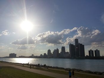 City skyline at sunset