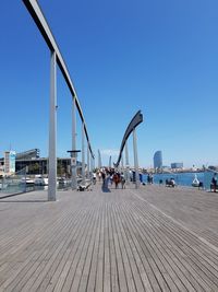 Panoramic view of bridge against clear blue sky