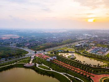 High angle view of bridge over river in city