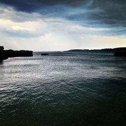 Scenic view of sea against cloudy sky