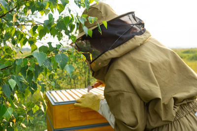 Rear view of man wearing hat