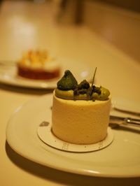 Close-up of cake in plate on table