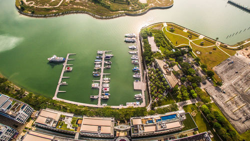 High angle view of harbor in city