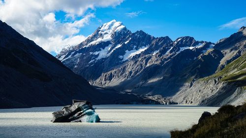 Scenic view of lake against mountain range