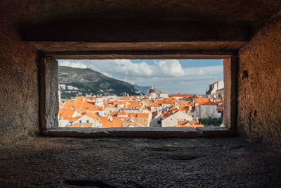 Residential district seen through window