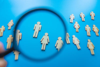 Close-up of toy blocks on blue background