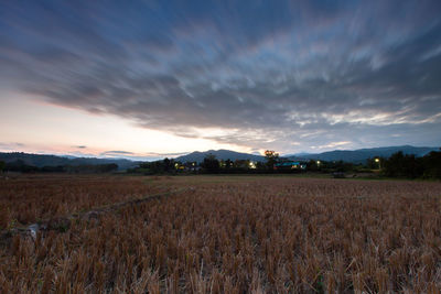 Scenic view of field against sky during sunset