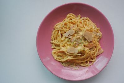 Directly above shot of pasta in plate