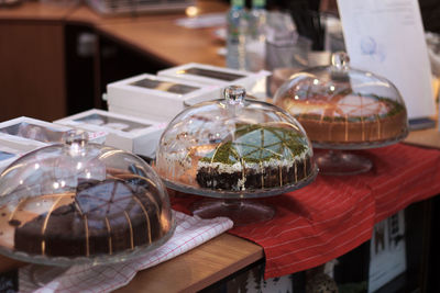 Close-up of glasses on table