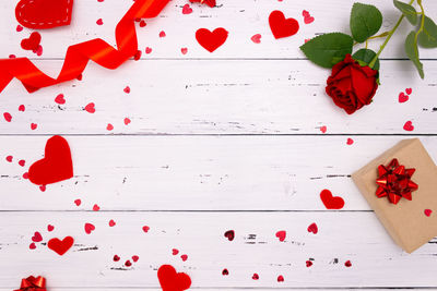 High angle view of heart shaped flowers on table