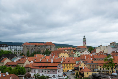 High angle view of buildings in city