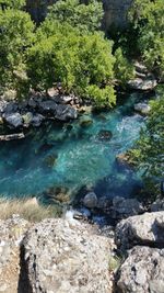 View of river flowing through rocks