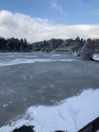 Scenic view of frozen lake against sky during winter