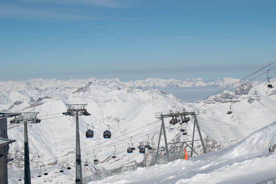 Hintertux glacier panorama on a sunny winter day. snowy background panorama, white winter scenery.