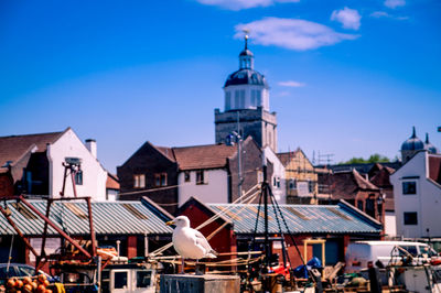 View of buildings against blue sky