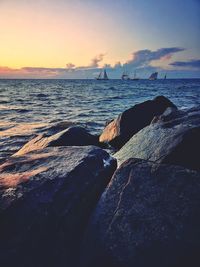 Scenic view of sea against sky during sunset