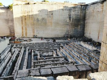 High angle view of construction site by building