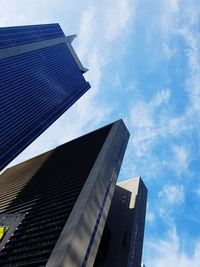 Low angle view of modern buildings against sky