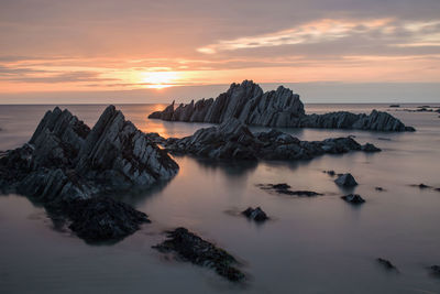 Scenic view of sea against sky at sunset