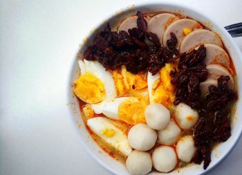 High angle view of breakfast served in bowl