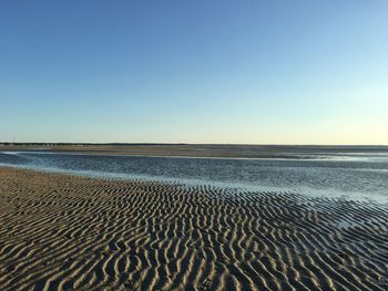 Scenic view of beach against clear sky