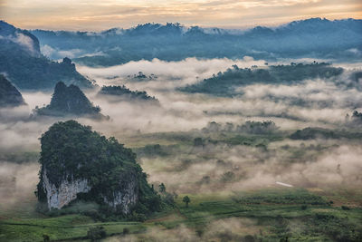 Panoramic view of landscape and mountains against sky