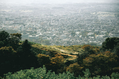 High angle view of townscape against sky