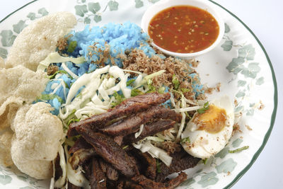 High angle view of meal served in plate