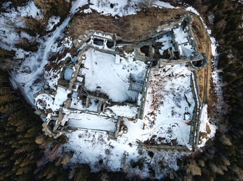 High angle view of abandoned frozen field