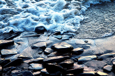 High angle view of ice on beach