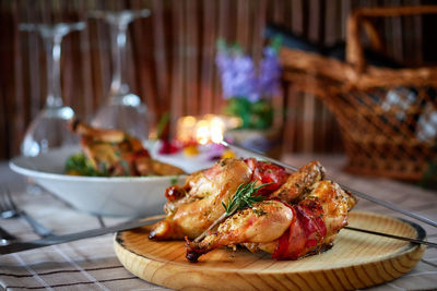 Close-up of food in plate on table