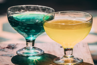 Close-up of beer in glass on table