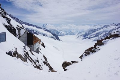 Scenic view of snow covered mountains