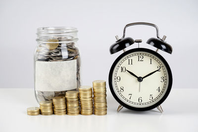 Close-up of clock against white background