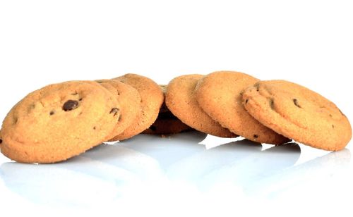 Close-up of cookies against white background