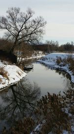 Scenic view of frozen lake against sky during winter