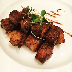 Close-up of served food in plate