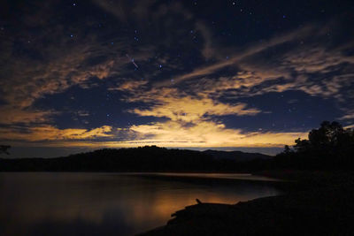 Scenic view of lake at sunset