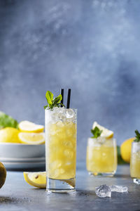 Close-up of drink on glass with ice cream