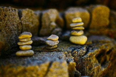 Close-up of stack of pebbles