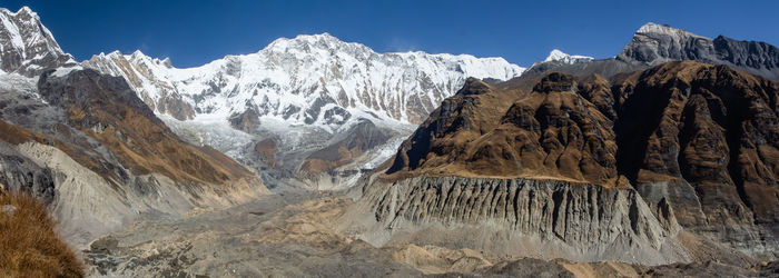 Scenic view of snowcapped mountains against sky