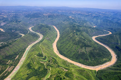 Bird's-eye view of jing river in xianyang, china.