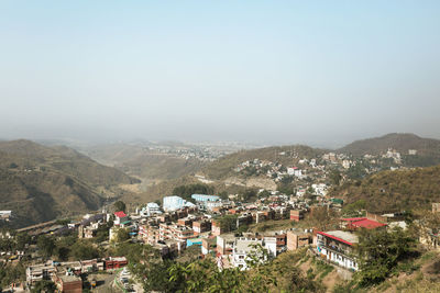 High angle view of townscape against clear sky